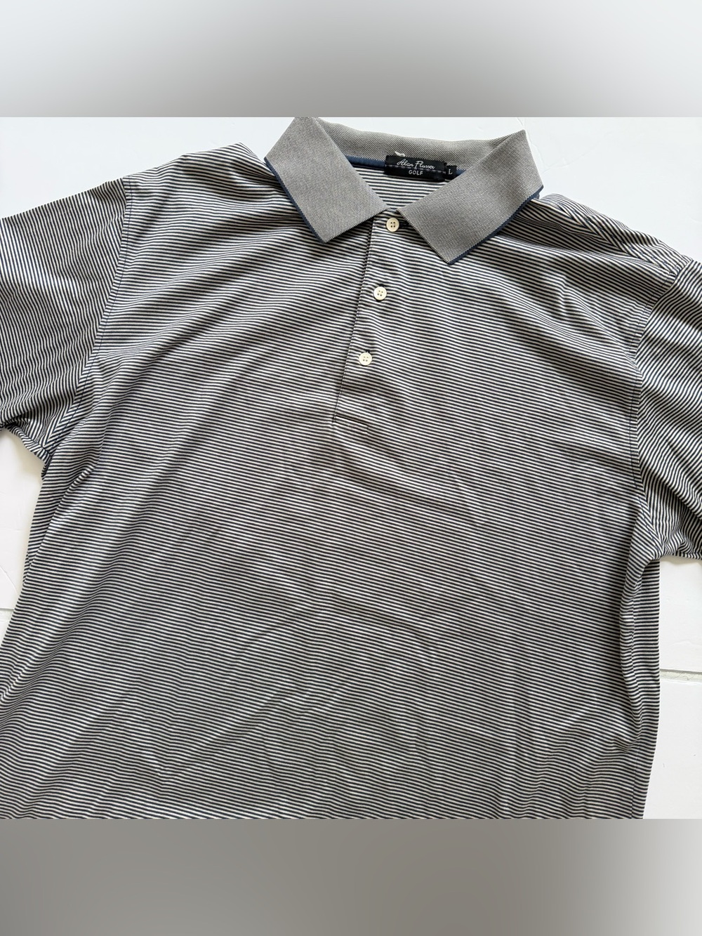 Alan Flusser Golf Striped Polo in Navy and Gray Men’s Large